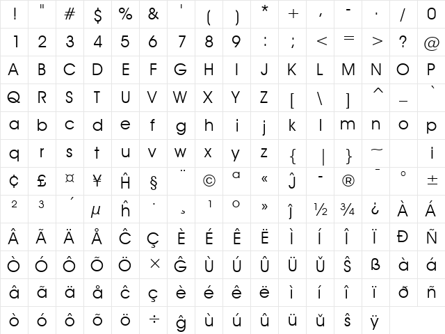 AvantGarde Bk BT Eo Book  glyph index