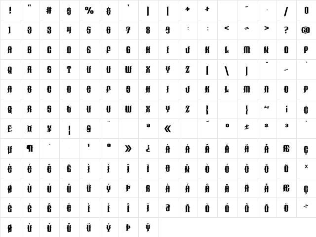 Haunted Woods Demo Regular  glyph index