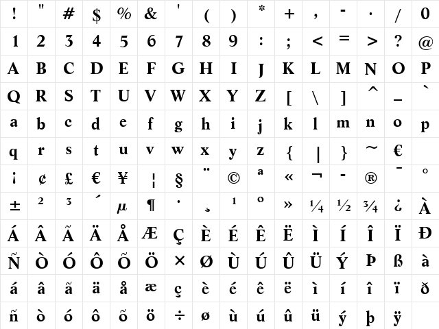 Life BT Bold  glyph index