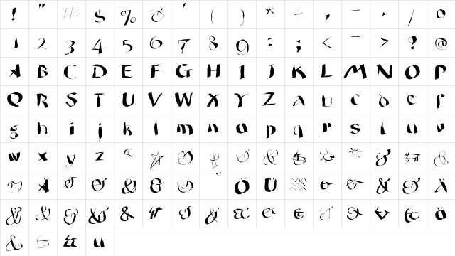 WildQuill Regular  glyph index