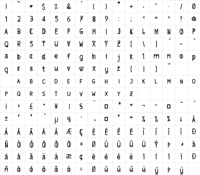 LS RegularAlt  glyph index