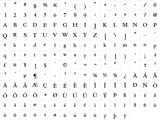 NicolasJensonSG Regular  glyph index