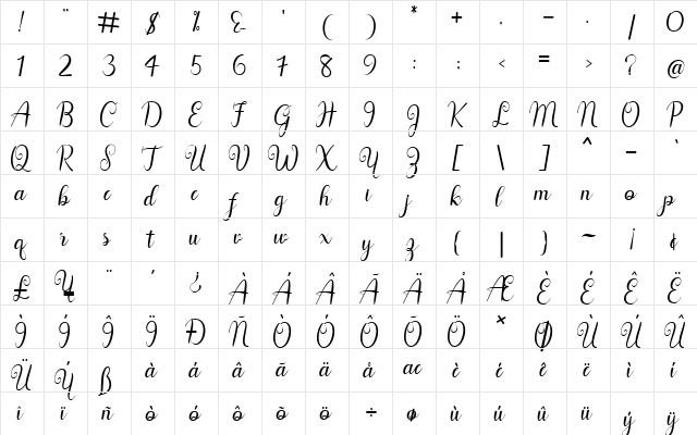 Hello Olivia Regular  glyph index