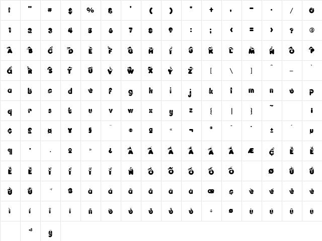 Kringle Regular  glyph index
