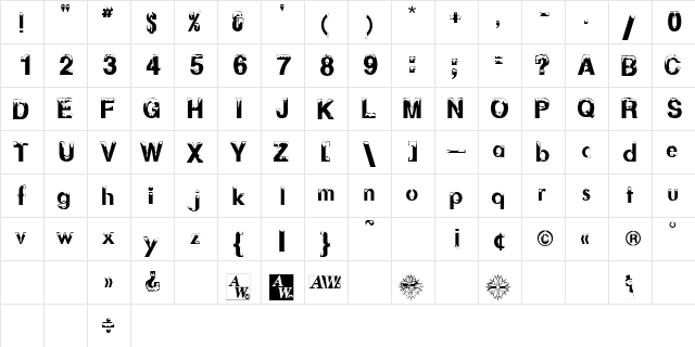 AlaskanNights Regular  glyph index