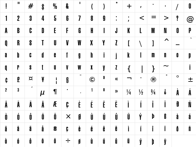 Swiss911 UCm BT Regular  glyph index
