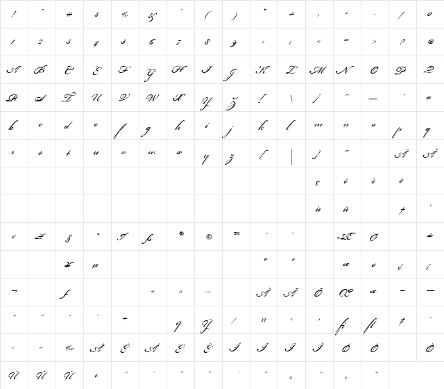 Bickham Script MM Regular  glyph index