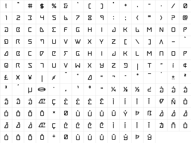 Tracer Bold Bold  glyph index