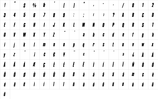 Compacta .. Italic  glyph index
