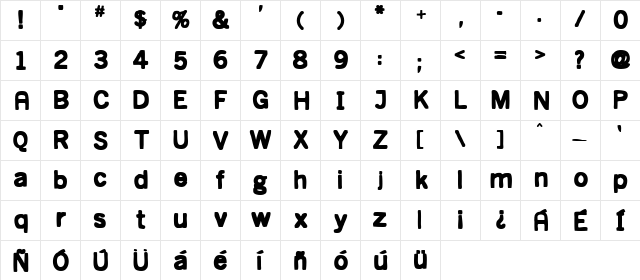 prima grosa Regular  glyph index