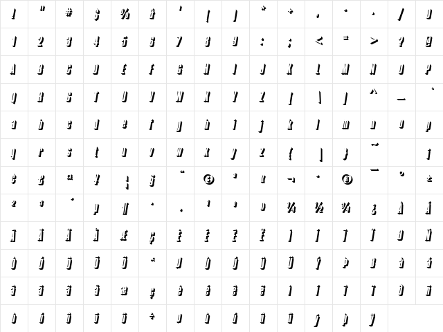 URWColomboOnlShaDReg Italic  glyph index