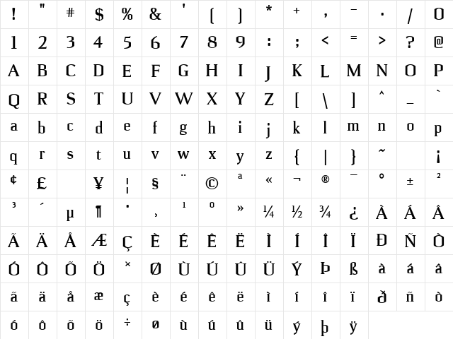 Ulian Bold  glyph index