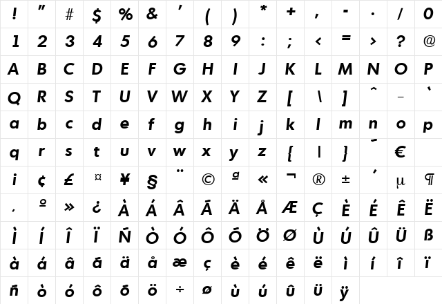 Montreal-DemiBoldIta Regular  glyph index