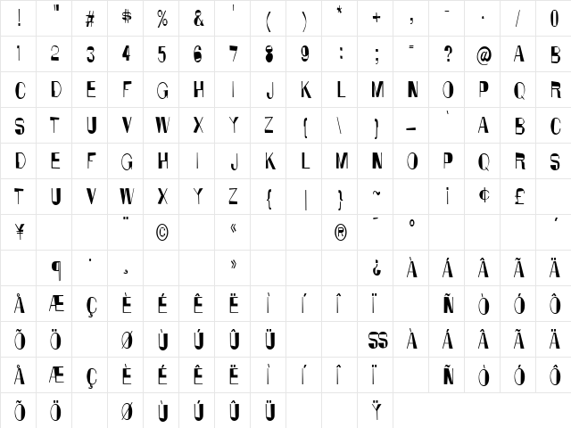 Anarko Condensed  glyph index
