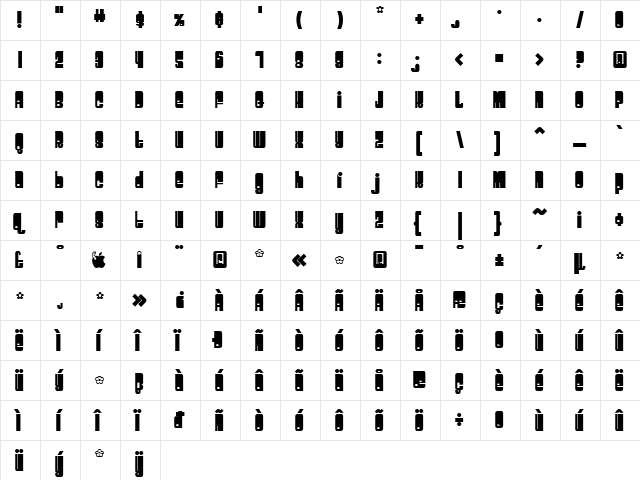 Spacebeach Regular  glyph index