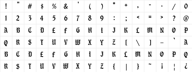 S&S GreyHood Seven Regular  glyph index