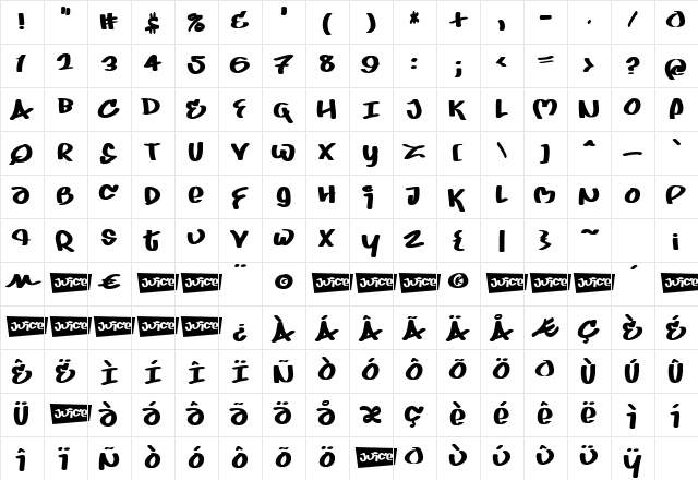 Juice Regular  glyph index