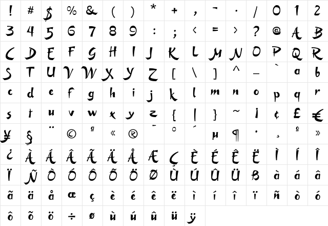 Sunwind Normal Regular  glyph index