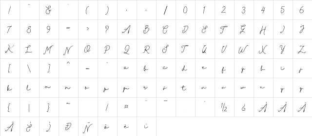 Einstaint Regular  glyph index