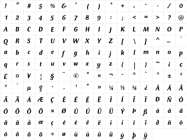 CT Mercurius Medium Italic  glyph index