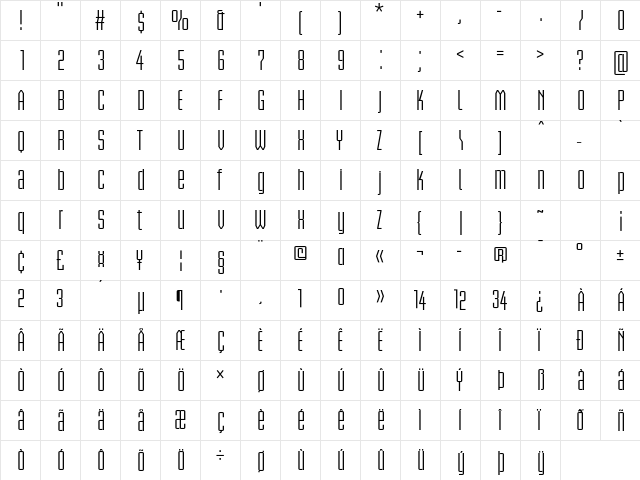 Briem Akademi Std Condensed  glyph index