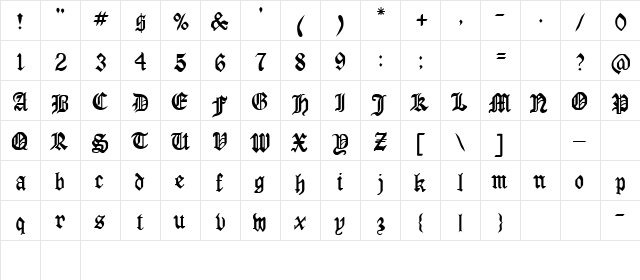 Milwaukee Bold Regular  glyph index