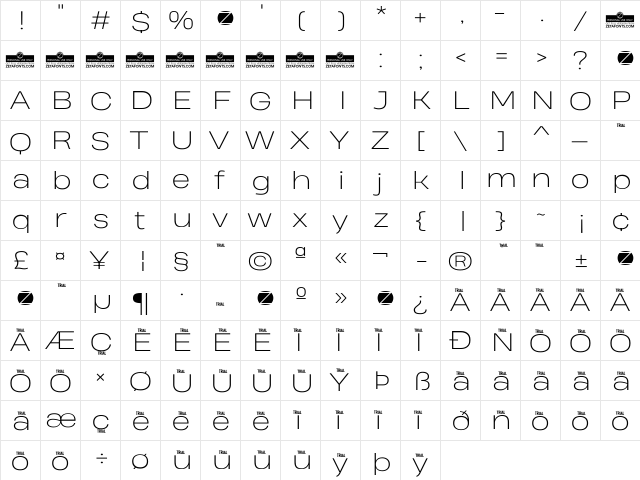 Heading Pro Wide Trial ExtraLight  glyph index