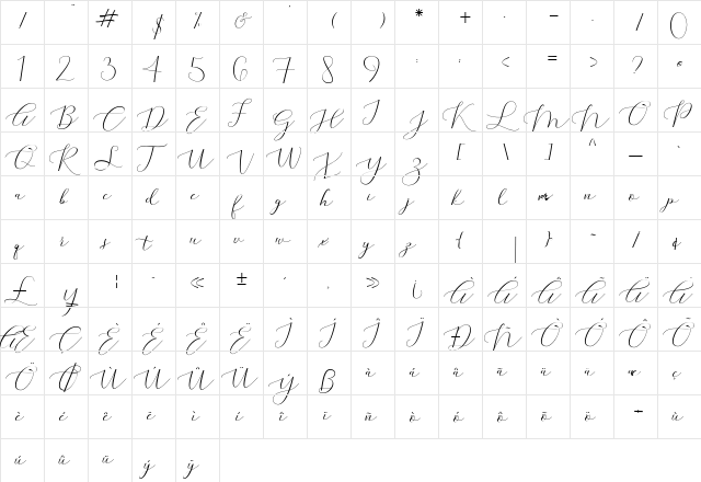 Montine Regular  glyph index