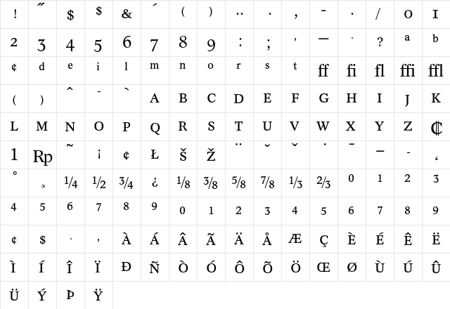 Concorde BE Regular Expert  glyph index