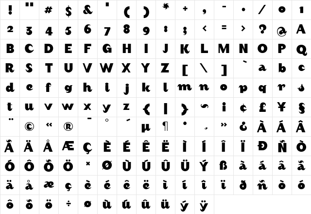 August Regular  glyph index