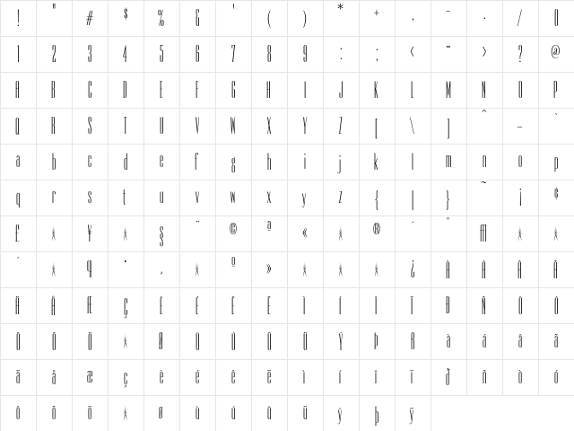 Empire Regular  glyph index