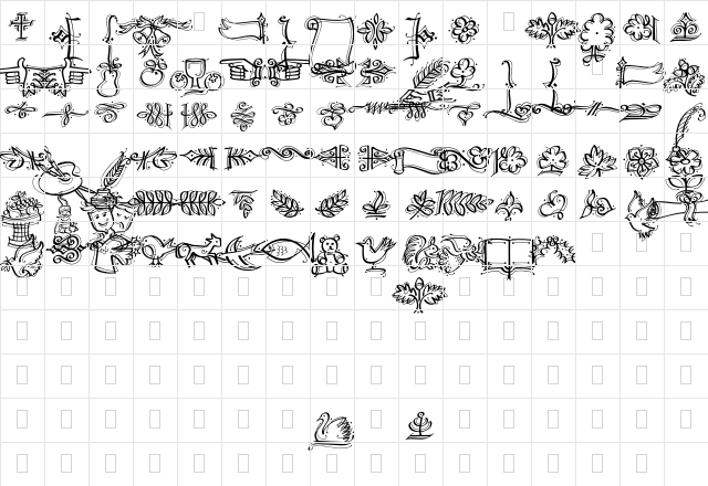 DF Calligraphic Ornament Regular  glyph index