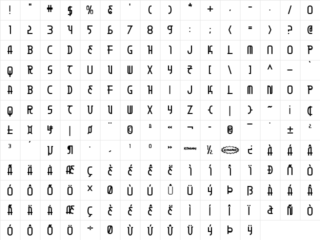 Moon Dart Bold Bold  glyph index