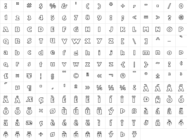PublicityGothicICG Regular  glyph index