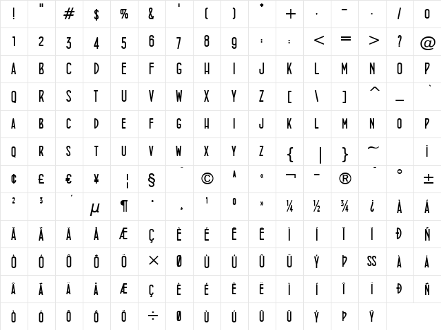 ConcursoItalian BTN Bold  glyph index