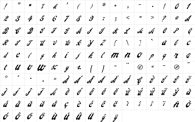 Leucadia Regular  glyph index