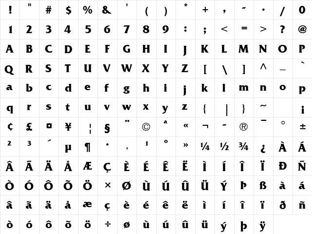 Friz Quadrata Std Bold  glyph index