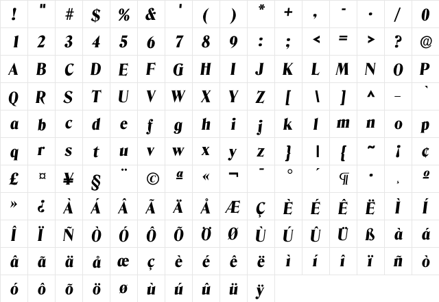 Idenver ExtraBold  glyph index