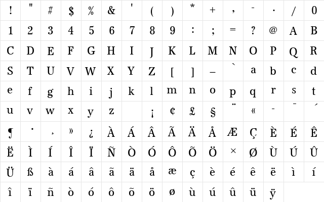 URWAntiquaTRegConRo1 Regular  glyph index