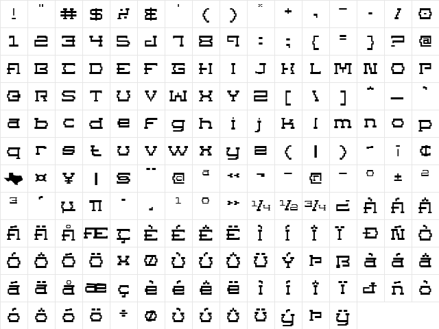 Superago Expanded Expanded  glyph index