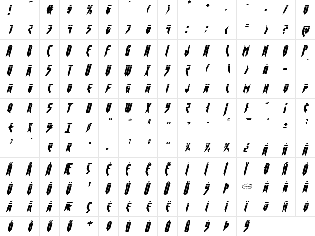 Opus Magnus Laser Italic Italic  glyph index