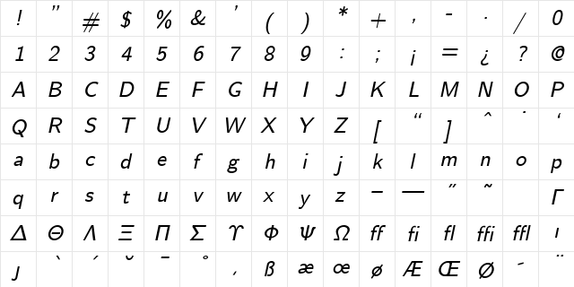 cmssi9 Regular  glyph index