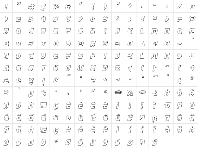 Tokyo Drifter Outline Outline  glyph index