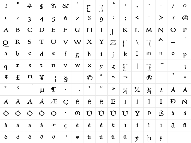 Bravo-Extended Bold  glyph index