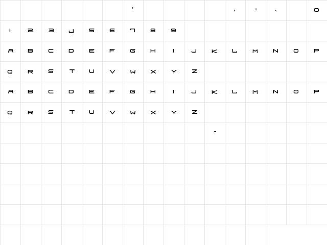 Fraulein Regular  glyph index