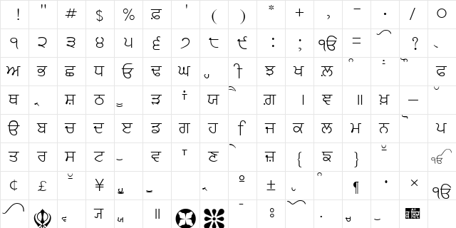 AmrLipiLight Regular  glyph index