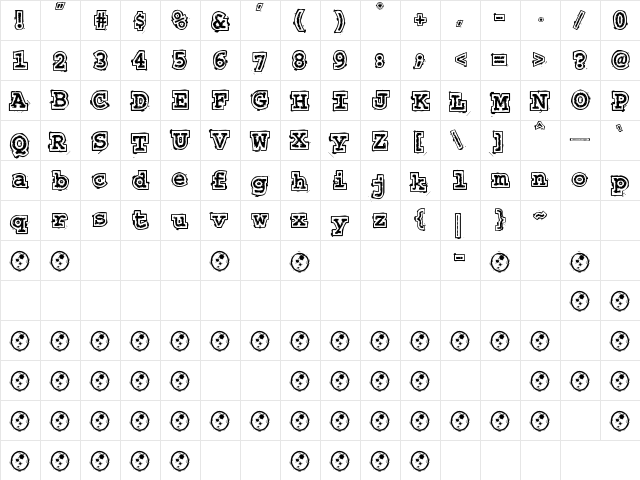50's Headline DSG Regular  glyph index