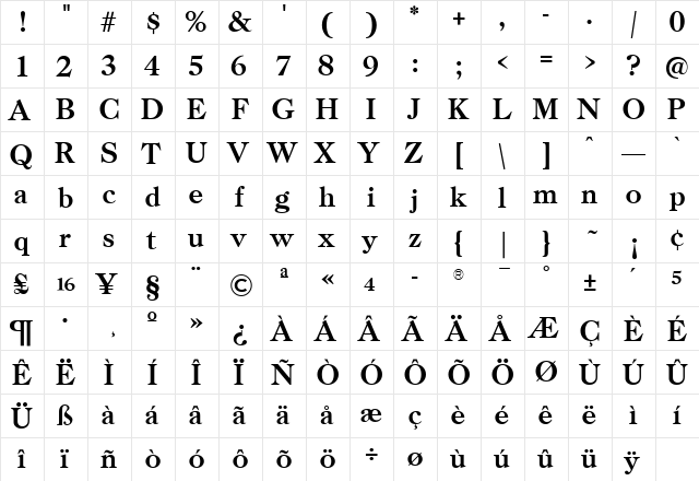 TFCaslon Bold  glyph index