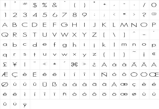 Kapostasy-Light Regular  glyph index