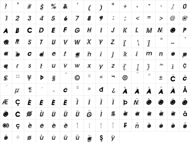 Astigma Regular  glyph index